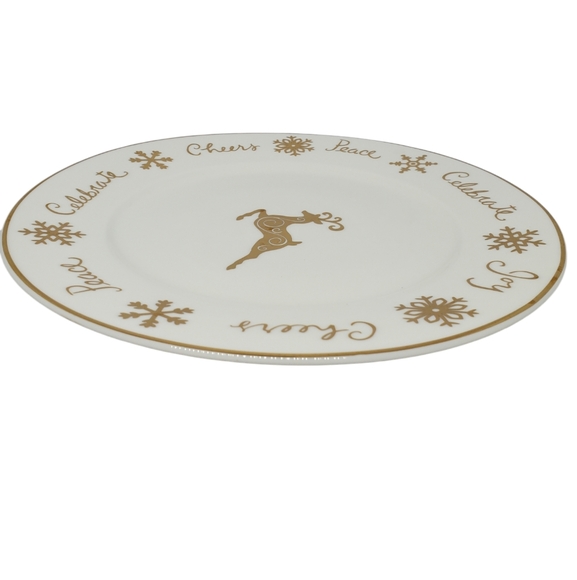 Gibson Designs Vtg Celebration Dinner Plate Gold Snowflakes Deer 2001 Pre-Owned - Picture 4 of 10